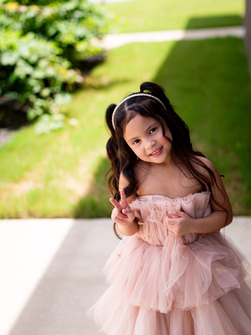Customized Girls' Pink Tulle Layered Party Dress with Ruffled Bodice